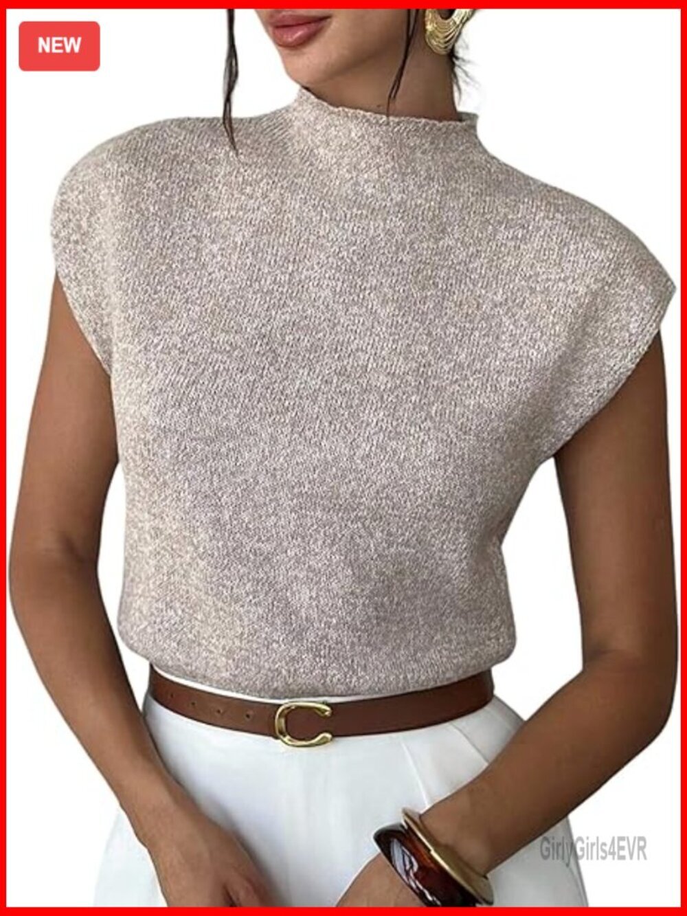 Mock Neck Sweater Vest Cap Sleeve Knit Pullover Tank Top